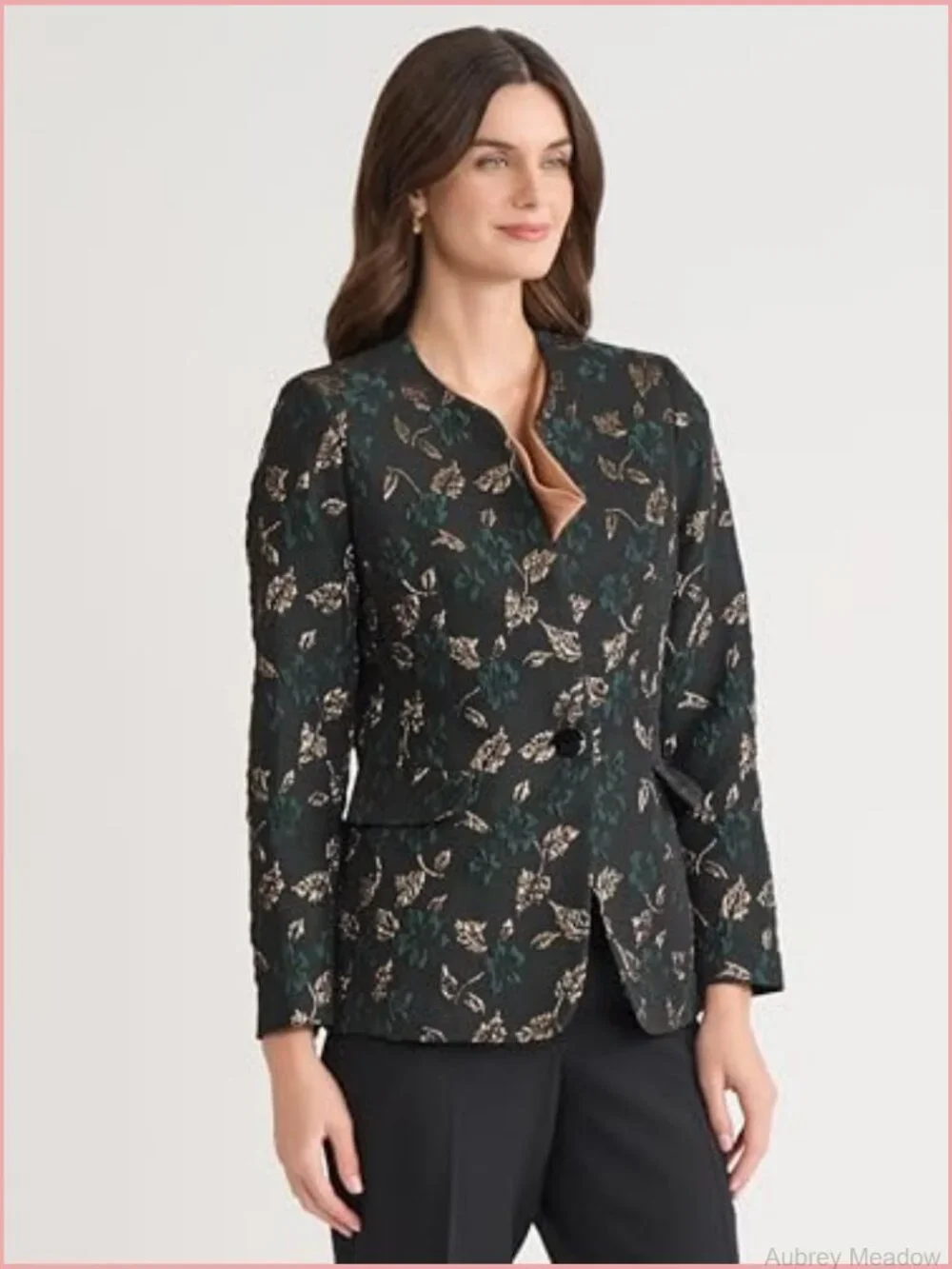 Collarless One-Button Jacquard Blazer Tailored Fit